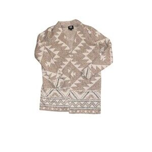 FRYE Tan‎ Cardigan Sweater M Aztec Open Front Southwestern Equestrian Recycled